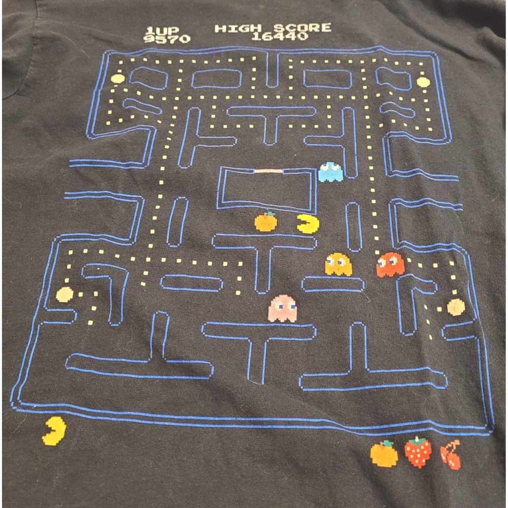 Pac-Man Graphic Long Sleeve Shirt Mens Medium Black Retro Arcade Gaming Tee